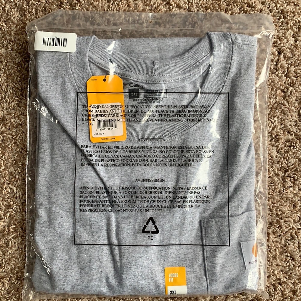 Carhartt® Loose Fit Short-Sleeve Pocket T-Shirt, Heather Grey, 2XL, NWT - Picture 2 of 3